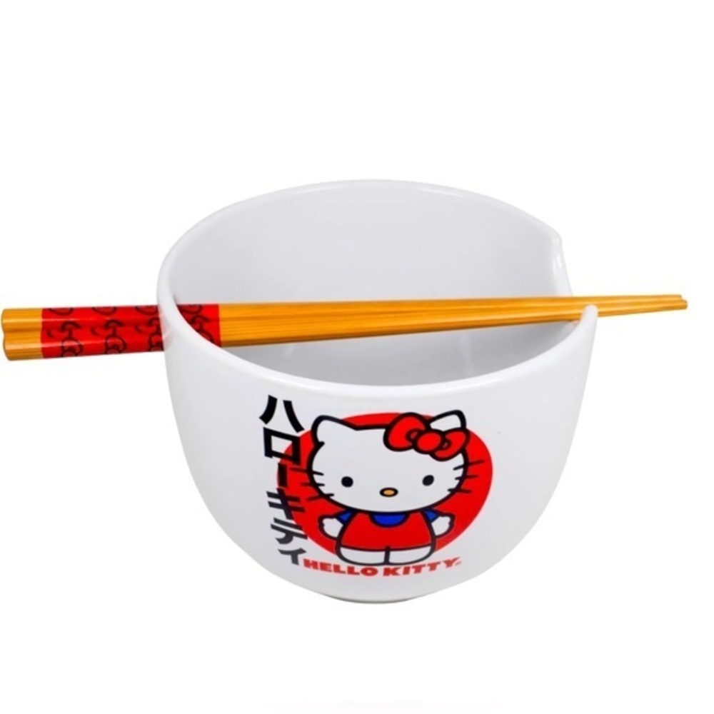 Sanrio Hello Kitty Japanese Ceramic Ramen Noodle Rice Bowl with Chopsticks 20oz